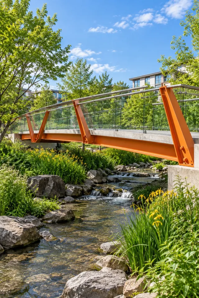 Modern Orange Beam Footbridge