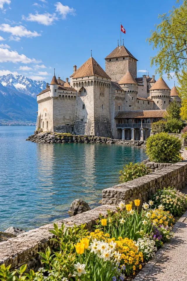 Chillon Castle by a Flowering Shore