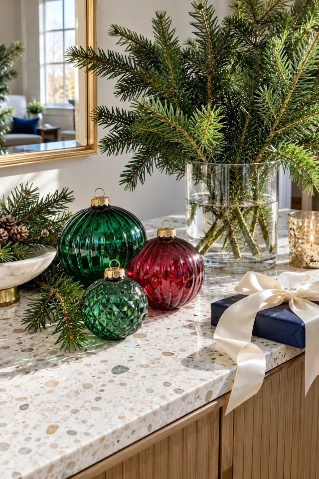 Glass Ornaments and Winter Branches
