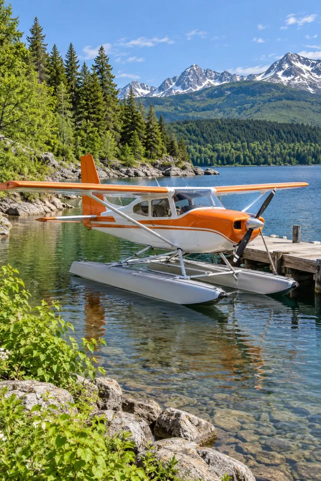 Orange Seaplane in a Quiet Bay
