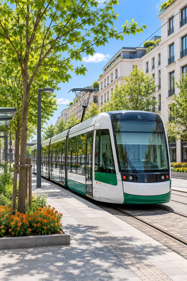 White and Green Modern Tram