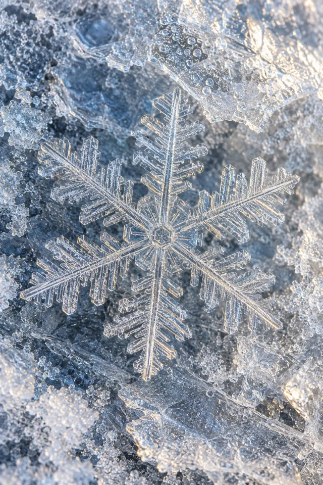 Snowflake on Clear Ice