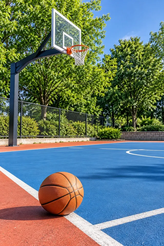 Basketball on a Sunny Court
