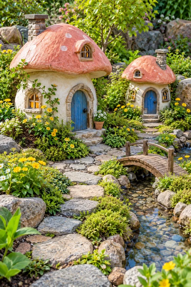 Mushroom Cottages in a Flower Miniature
