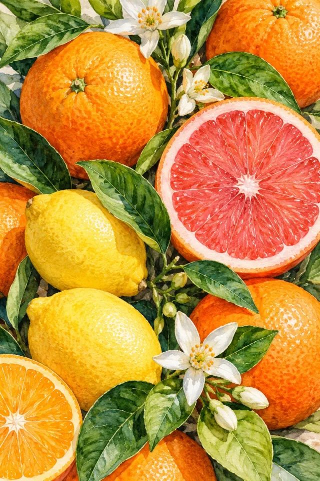 Citrus Fruit and Fresh Leaves