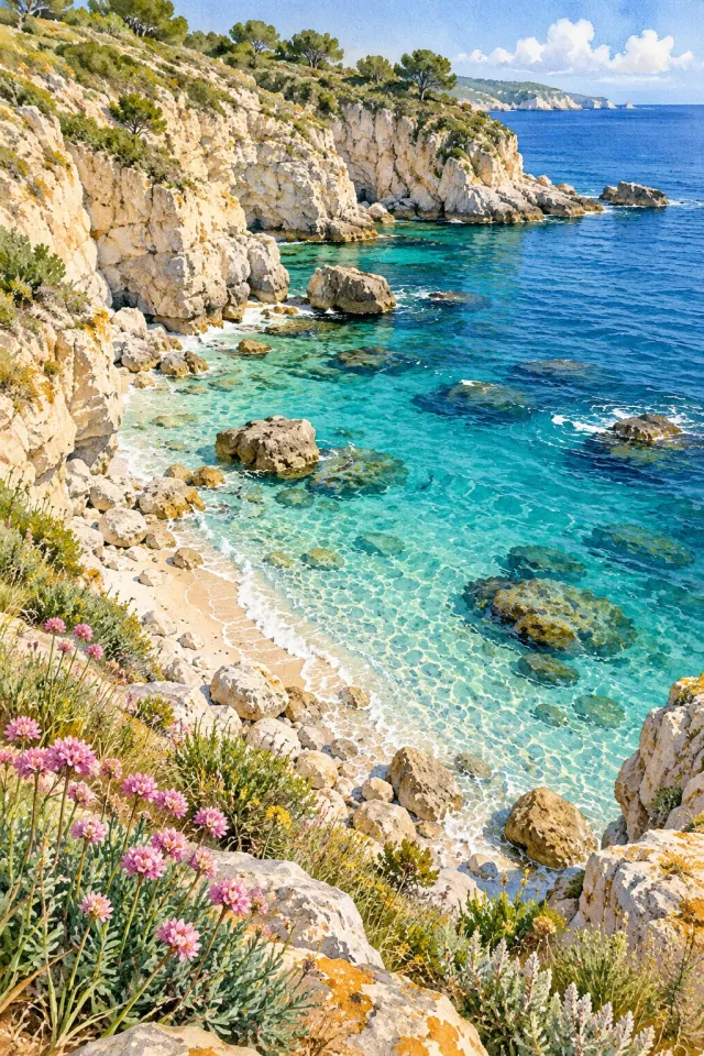 Pale Cliffs above a Clear Cove