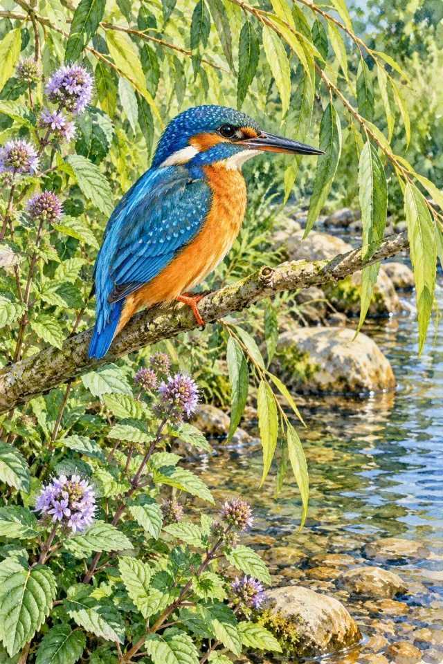 Kingfisher among Water Mint