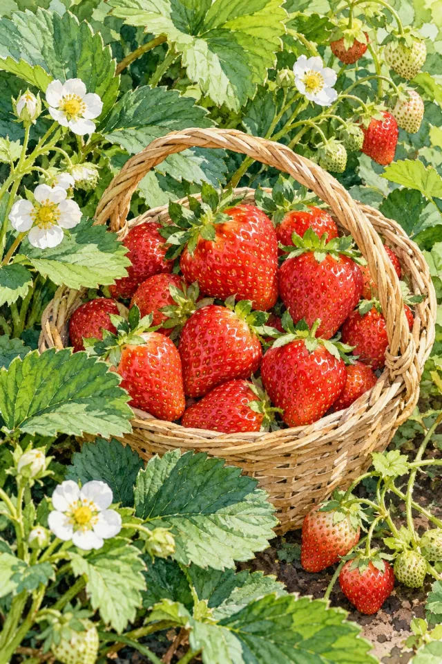 Strawberries in a Garden Basket