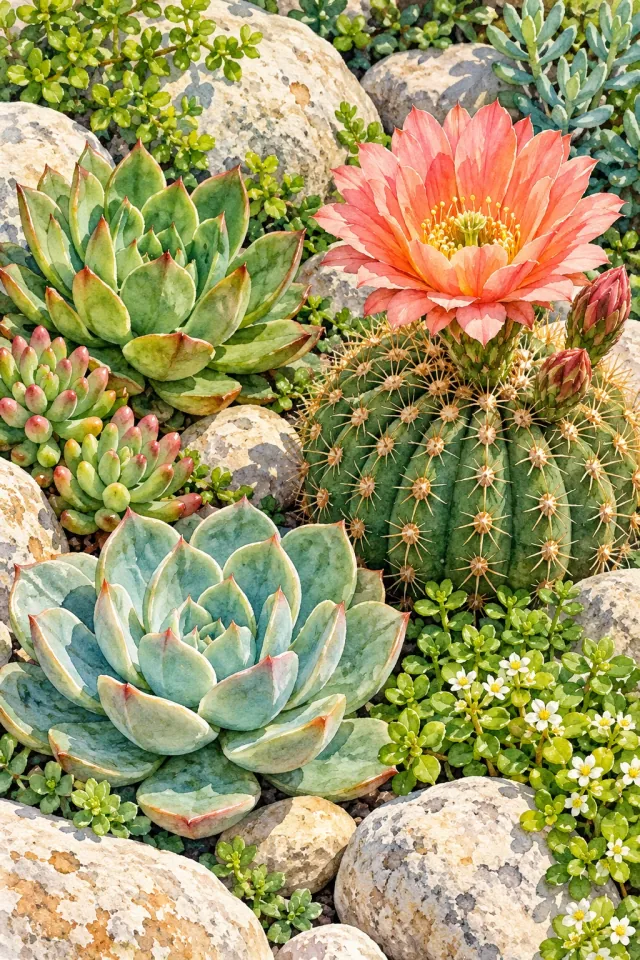 Succulents and a Flowering Cactus