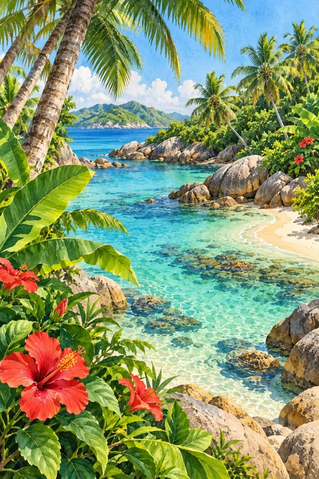 Tropical Lagoon and Palms