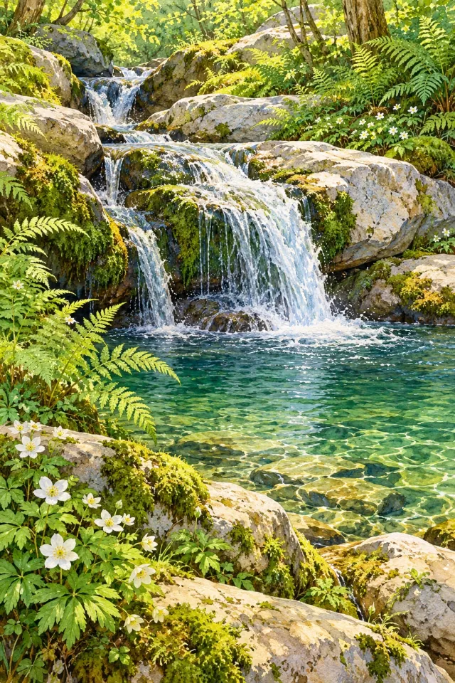 Waterfall among Ferns