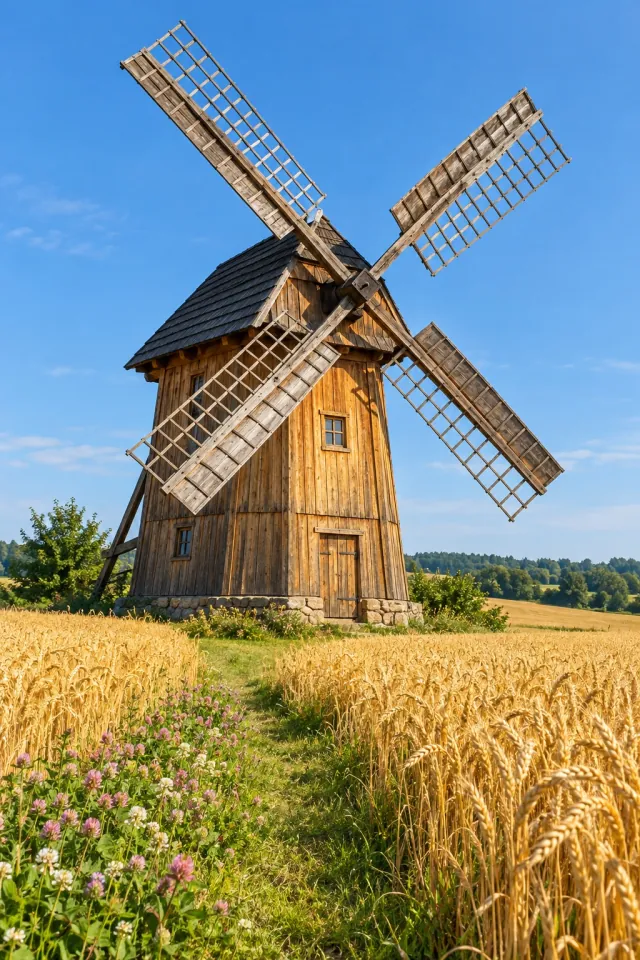 Windmill among Golden Wheat