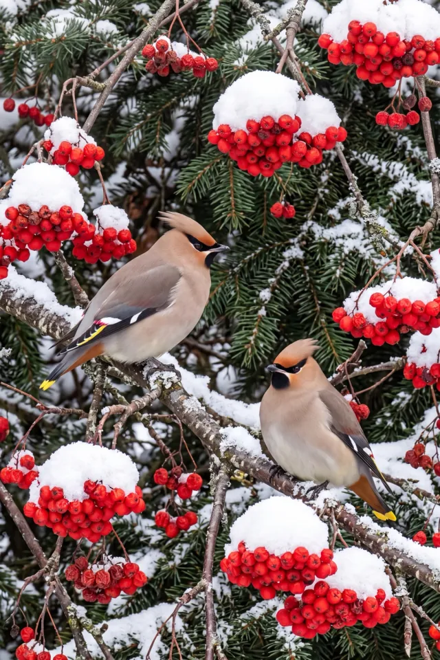Waxwings among Rowan Berries